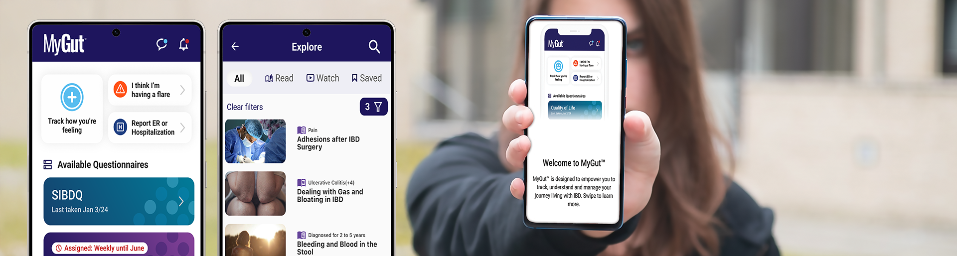 MyGut app displayed on an iPhone