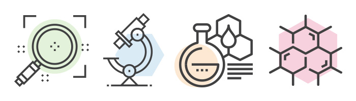 icons depicting sciene, like microscopes and beakers