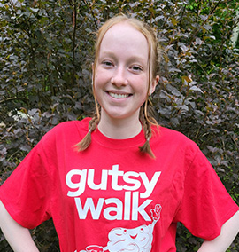 Stephanie Goodyear wearing her Gutsy Walk T-shirt