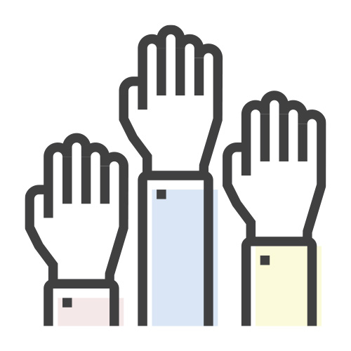 Volunteer hands up in the air