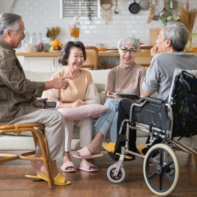 Group of friends who are older adults chatting with each other