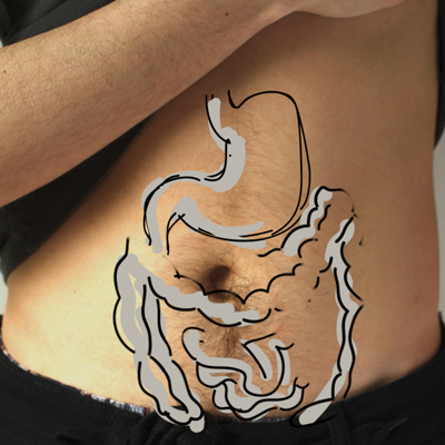 stomach with Gastrointestinal tract diagram superimposed on top
