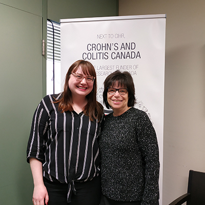 Marsha Pearlstein (right) standing next to our Research Grants Specialist, Emily Cordeaux (left)