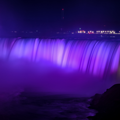 Niagara Falls illuminated in purple