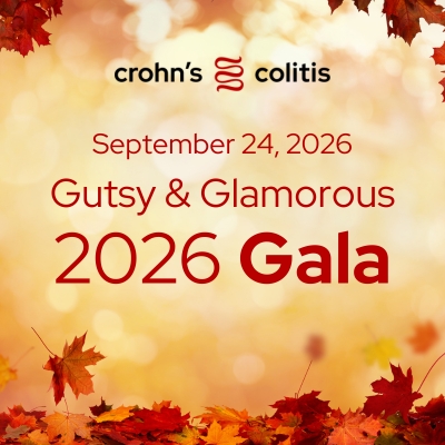 2026 Gutsy and Glamorous Gala text on an image of fall leaves in oranges and browns.