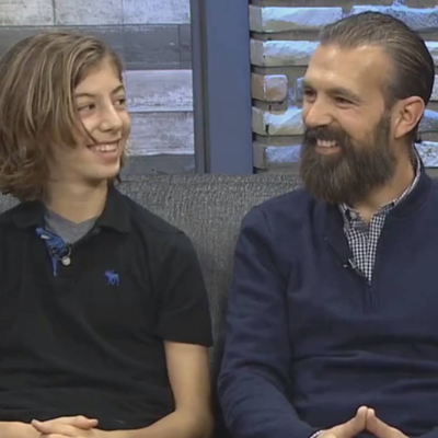 Gutsy kid wants to make it stop. For his dad