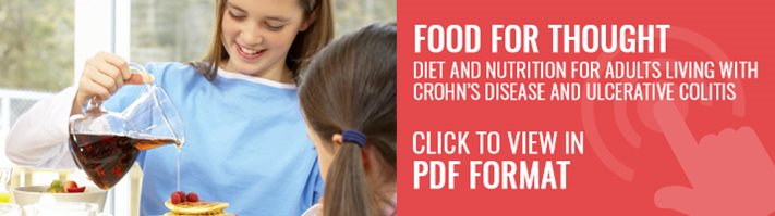 Food For Thought: Diet and Nutrition for Adults living with Crohn's Disease and Ulcerative Colitis brochure. Click to view in PDF Format